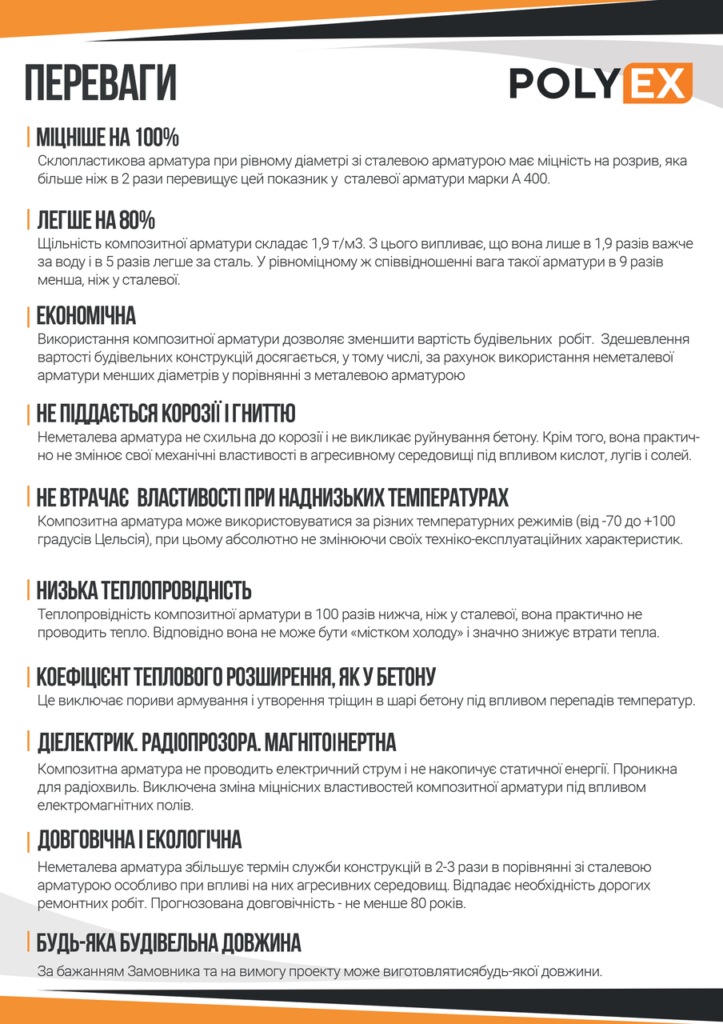 Композитна Арматура склопластикова , Ø 4 мм ТУ PolyEx